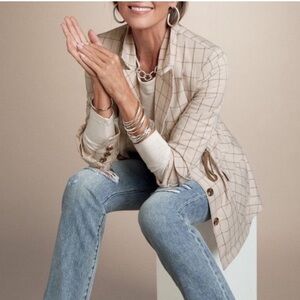 Cabi 6026 Large Windowpane Plaid Check Utility Stretch Jacket‎ Collared